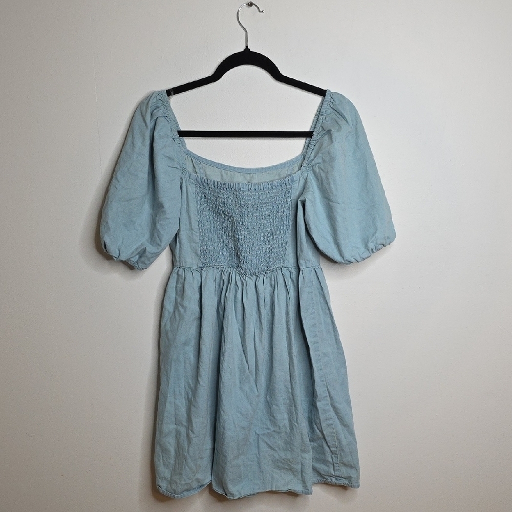 Elegant Sky Blue Puff Sleeve Mini Dress - Picture 3 of 6